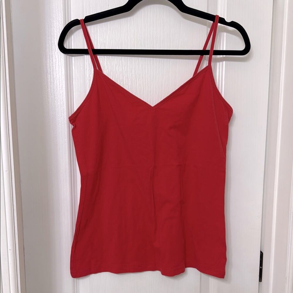 Bright red spaghetti strap tank top V neck  size L